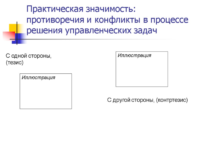 Практическая значимость: противоречия и конфликты в процессе решения управленческих задач  С одной стороны,